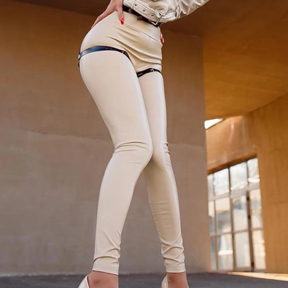 Sexy high waist PU leather pants women fashion casual black long skinny pencil pants streetwear trousers woman clothing leggings