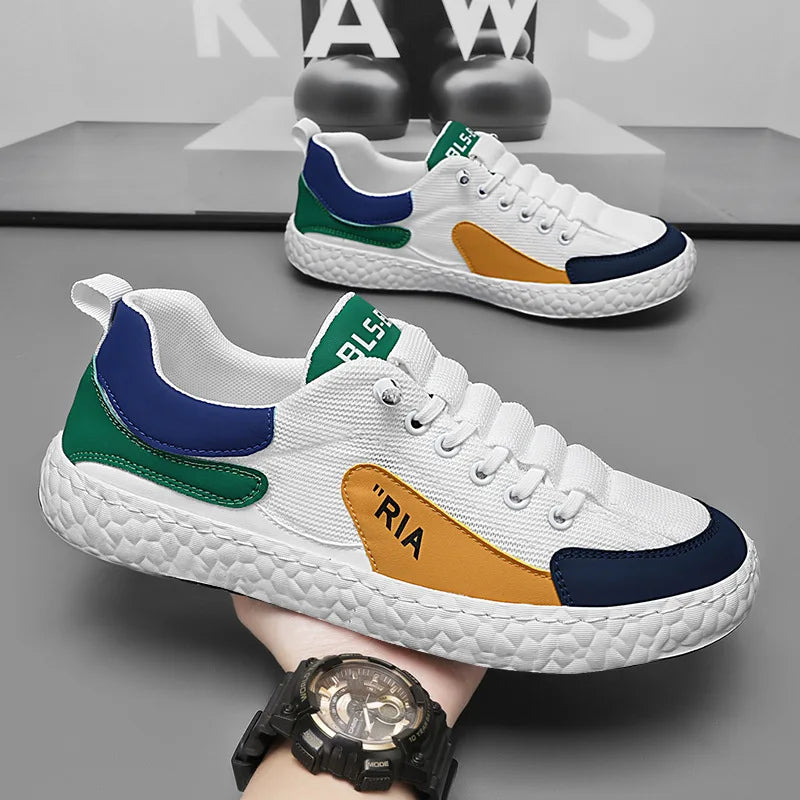 2025 New Canvas Sneakers - Breathable Air Cushion Shoes Chunky Sole Stylish Color-blocked Design for Men Daily Walking