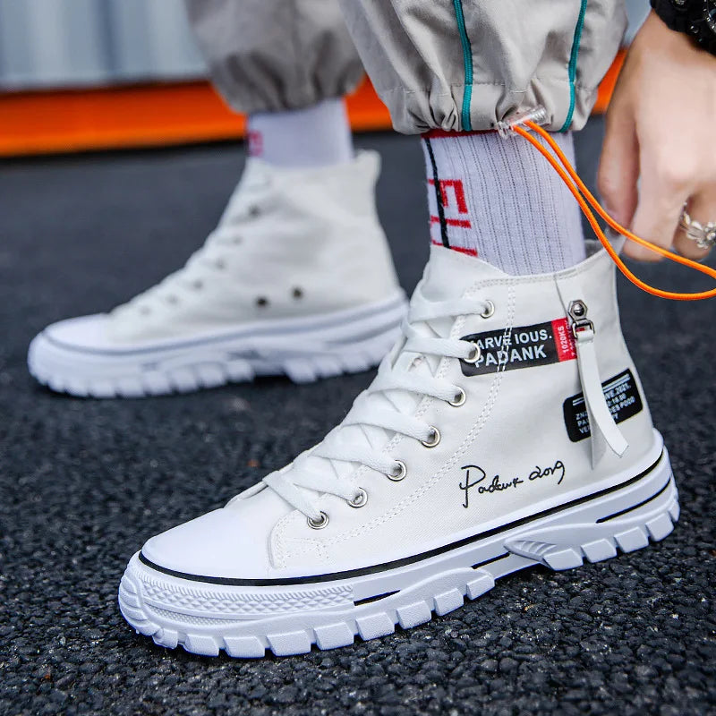 2025 New Men's Sneakers Breathable High Top Canvas Shoes for Men Korean version Fashion Men's Casual Shoes Platform Tennis Shoes