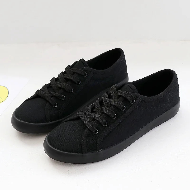 Women's Low-top Canvas White Shoes Ladis Simple Student Breathable Lace-up Sneakers Comfortable Couple Shoes Sports Day Sneakers