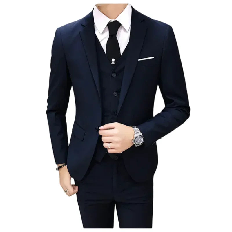 Suit (Blazer+ Vest + Pants) Men's Fashion Casual Outdoor Gentleman Business Wedding Slim-fit Formal British Style Wedding Suit
