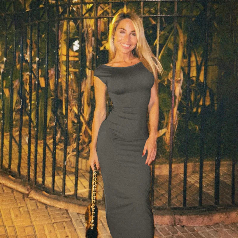 Sexy Black Maxi Dresses For Women Summer New Streetwear Fashion Backless Casual Slim Basic Dresses Club Elegant Party Dresses