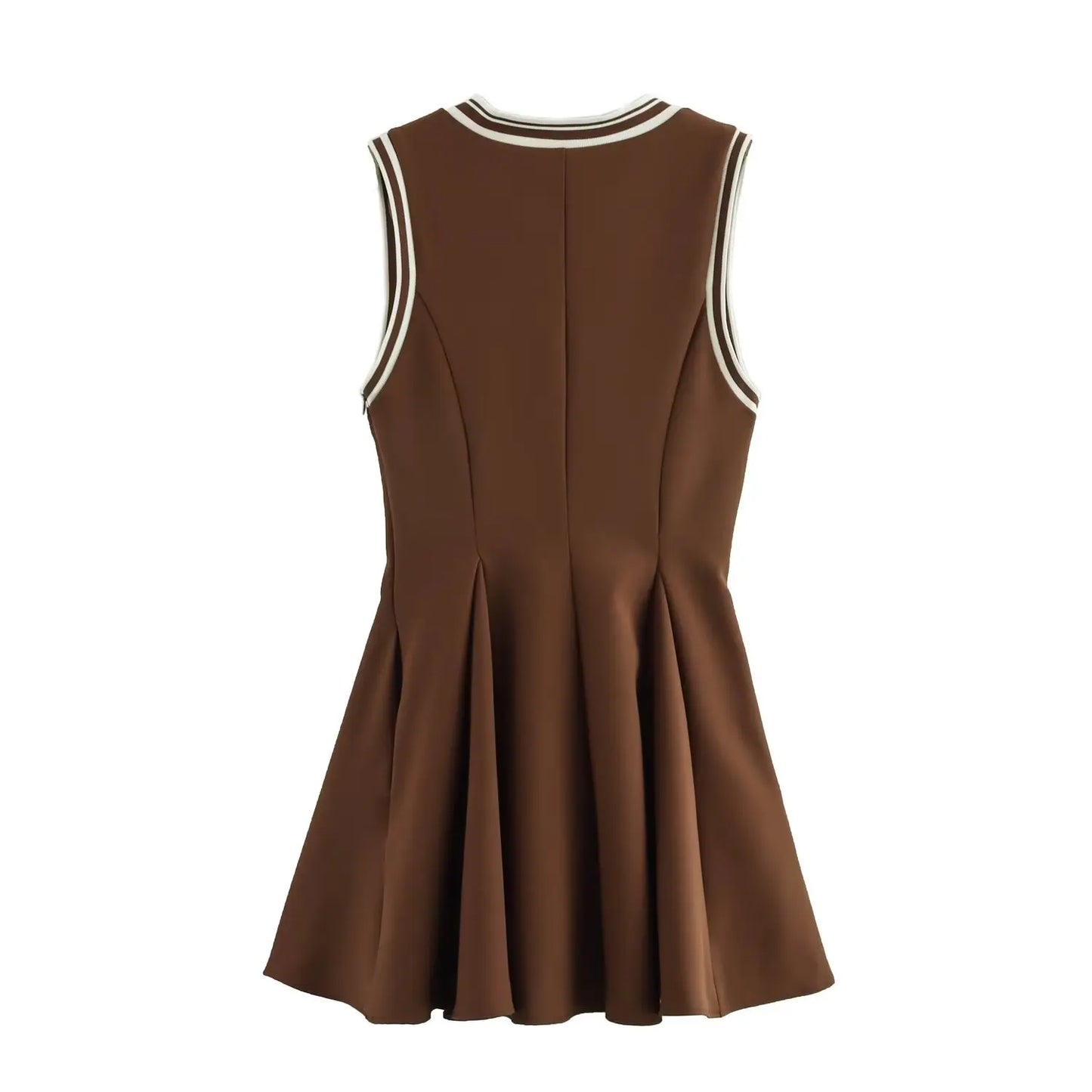 Women Brown Striped Short Dresses Elegant Sleeveless Pleated Casual Party Mini Beach Womens Dresses Woman Clothing
