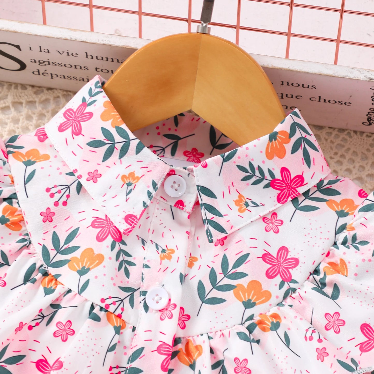 Long Sleeve Mesh Girls Stylish & Cute Ruffle Button Up Belted Dress for Fall & Winter Holiday, Outdoor Cloth with Floral Pattern