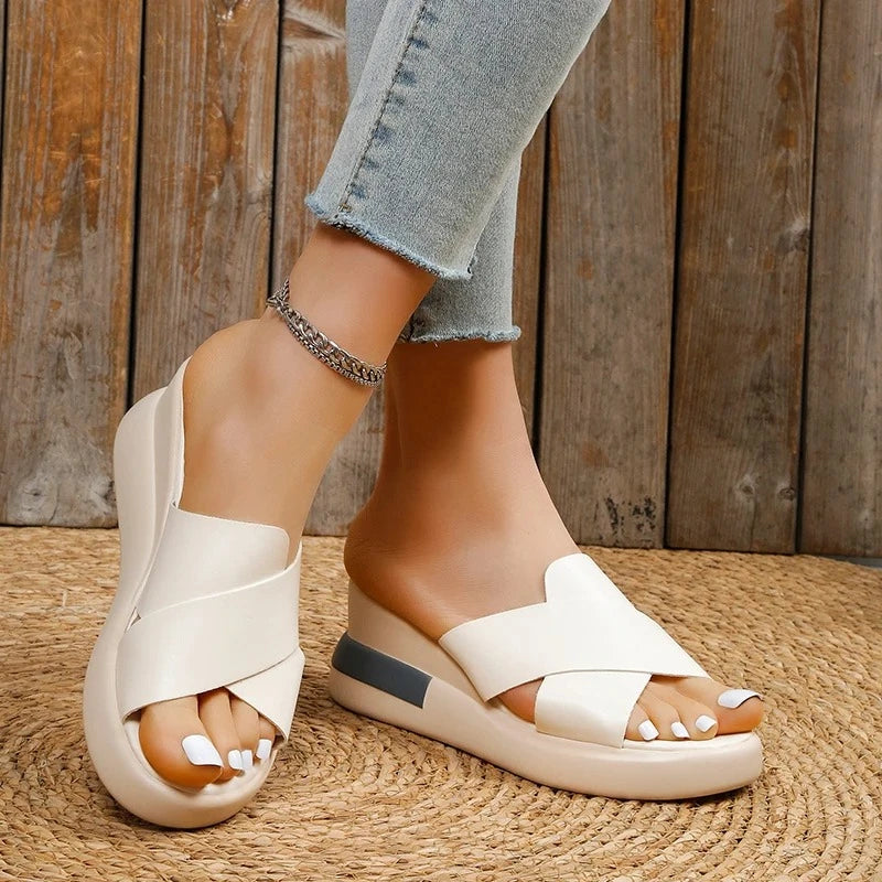 Wedge Heel Sandals Women's Summer New Fashion Muffin Open-toe Fairy Style Outside Wear Thick-soled Shoes Women