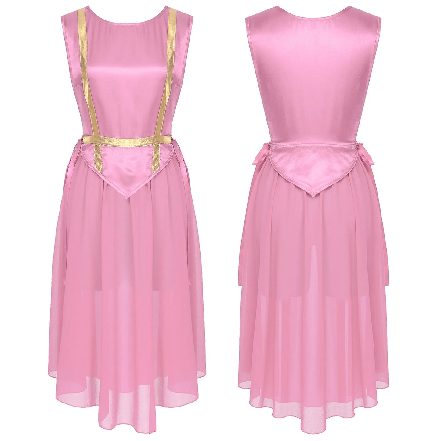 Women Liturgical Worship Dance Tunic Dress Church Praise Costume Sleeveless Lace-up Sides Split Satin Long Dress Choir Robe