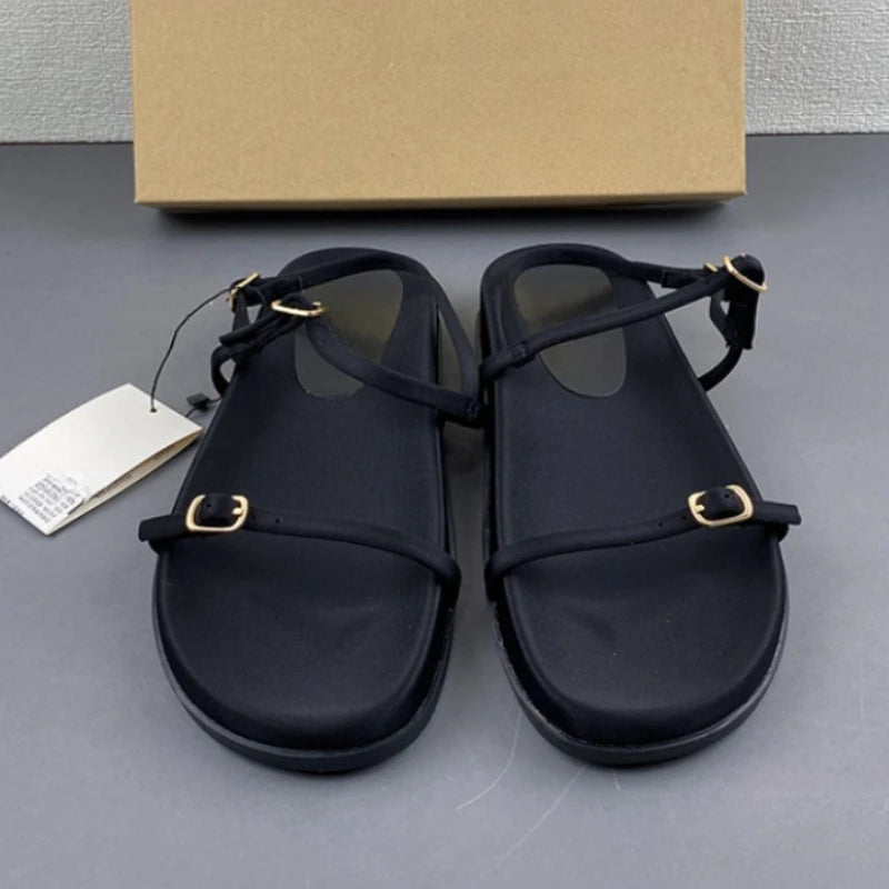 Women Flat Sandals Black Thin Straps 2025 Summer Comfortable Footwear New Design Casual Platform Ladies Beach Shoes Wholesale