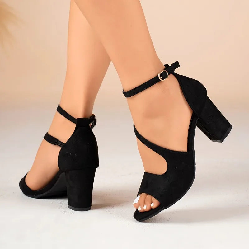 Fashion Block Heel Sandals Summer New Round Toe Open Toe Bag Heel One Strap Anti-slip Wear-resistant High Heels