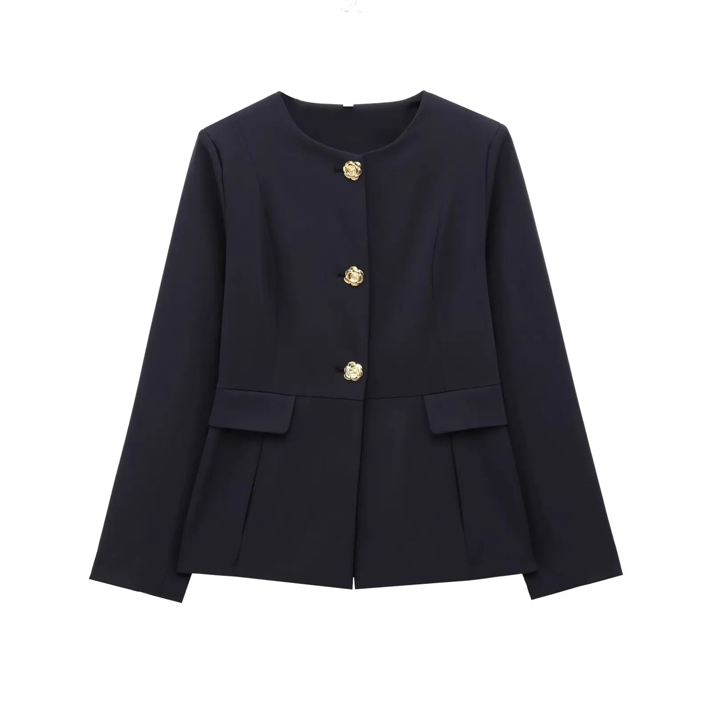 Women's Suit Set Business Formal Blazer & Pants Gold Button Jacket High Waist Straight Leg Office Wear Spring Wrinkle-Resistant