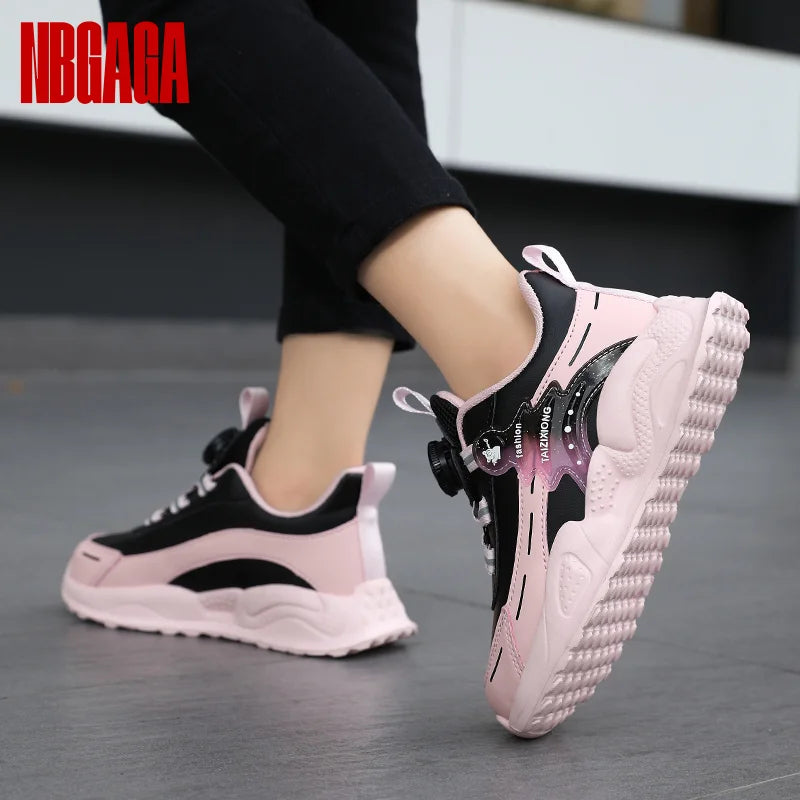 Leather Girls Sneakers Chunky Sole Lightweight School Shoes Girls Non Slip Comfy Casual Walking Running Sneakers