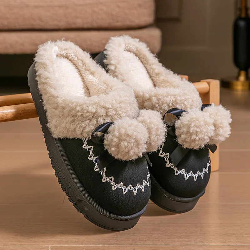 Plush Indoor Thick Bottom Slippers Women's Autumn And Winter Household Outer Wear Non-slip Soft Bottom Comforty Warm Home Shoes