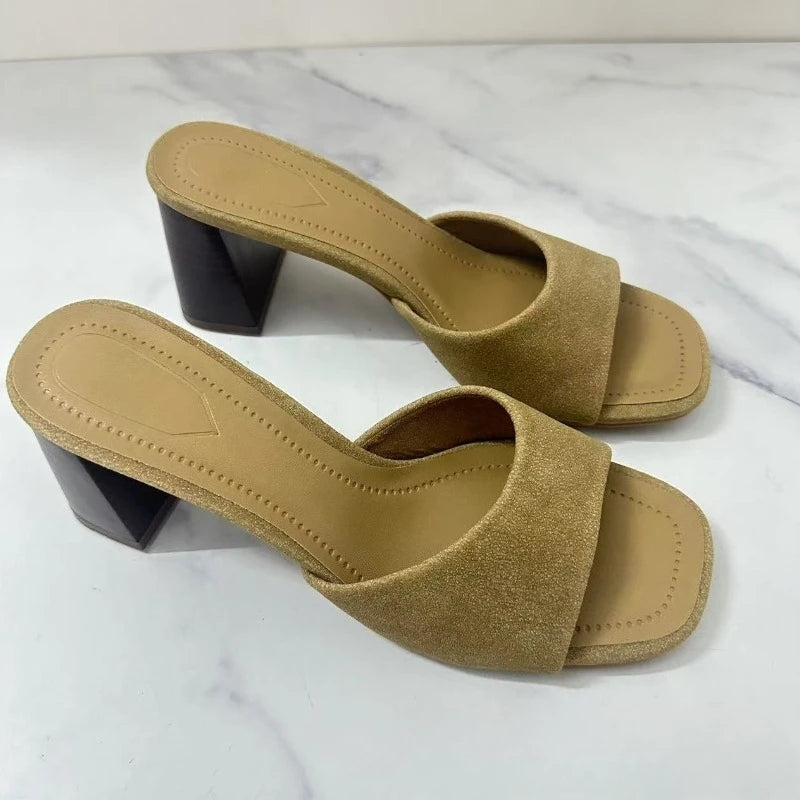 Daily Comfort Block Heels Women Sandals High Quality Suede Summer Sexy Thin Strap Pointed Mujer Sandalias Dress Office Shoes