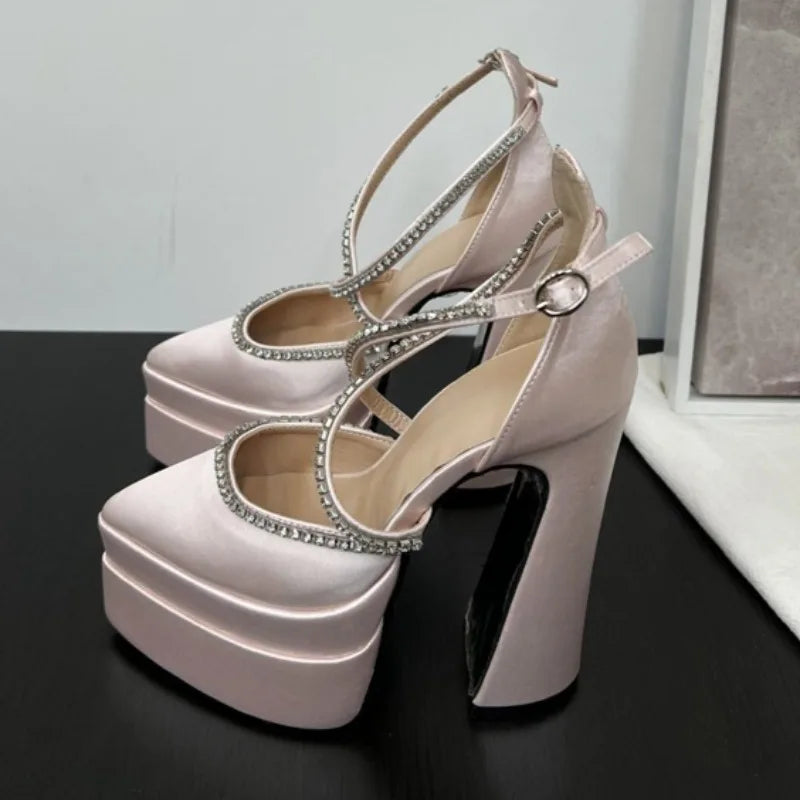 Hate Sky High Block Heel High Heels Platform Plus Size Pointed Toe Women Super High Heel Sandals