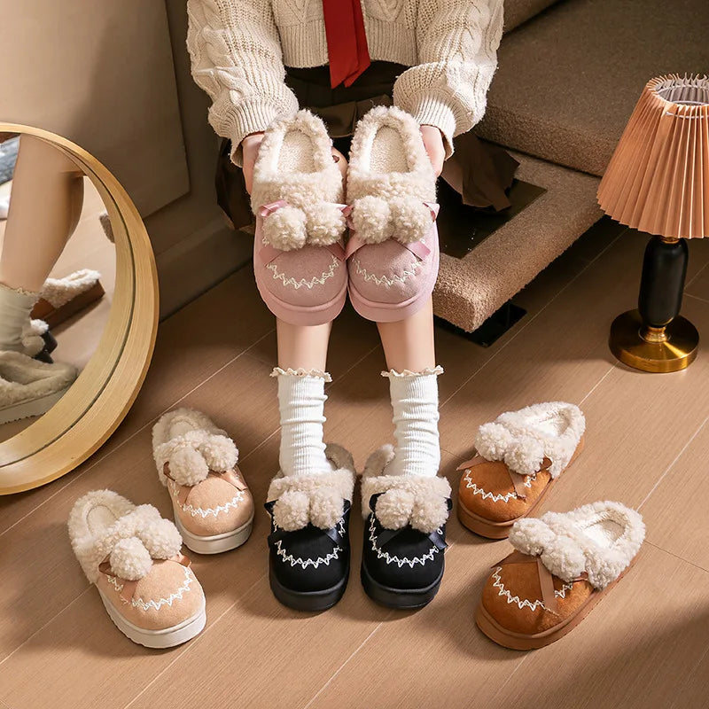 Plush Indoor Thick Bottom Slippers Women's Autumn And Winter Household Outer Wear Non-slip Soft Bottom Comforty Warm Home Shoes