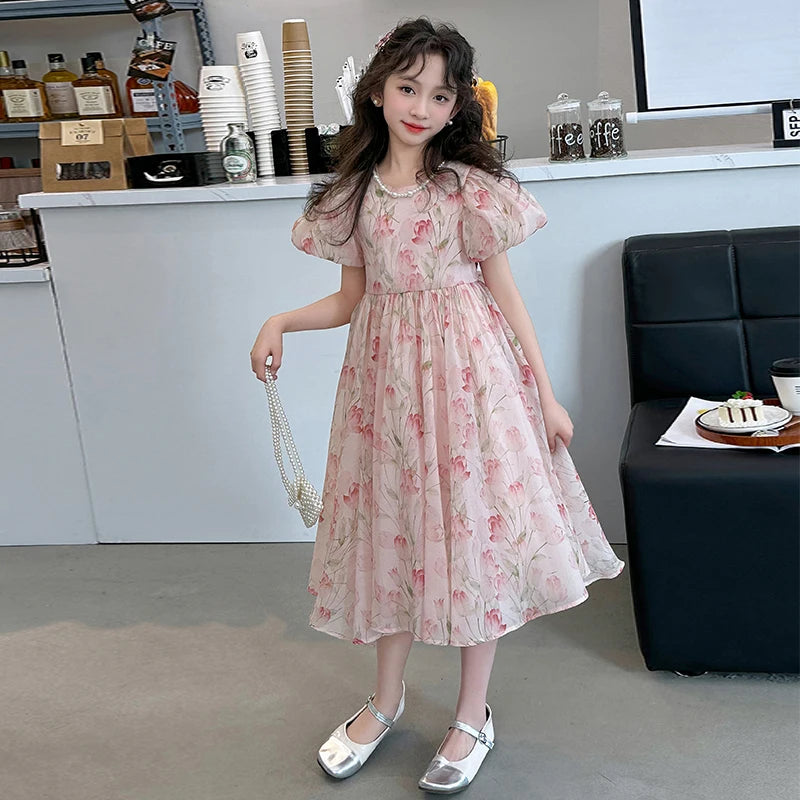 summer Elegant Flower Princess Dresses vestidos elegantes para mujer kids girls dress clothes vestido verano 12 14 enfant fille
