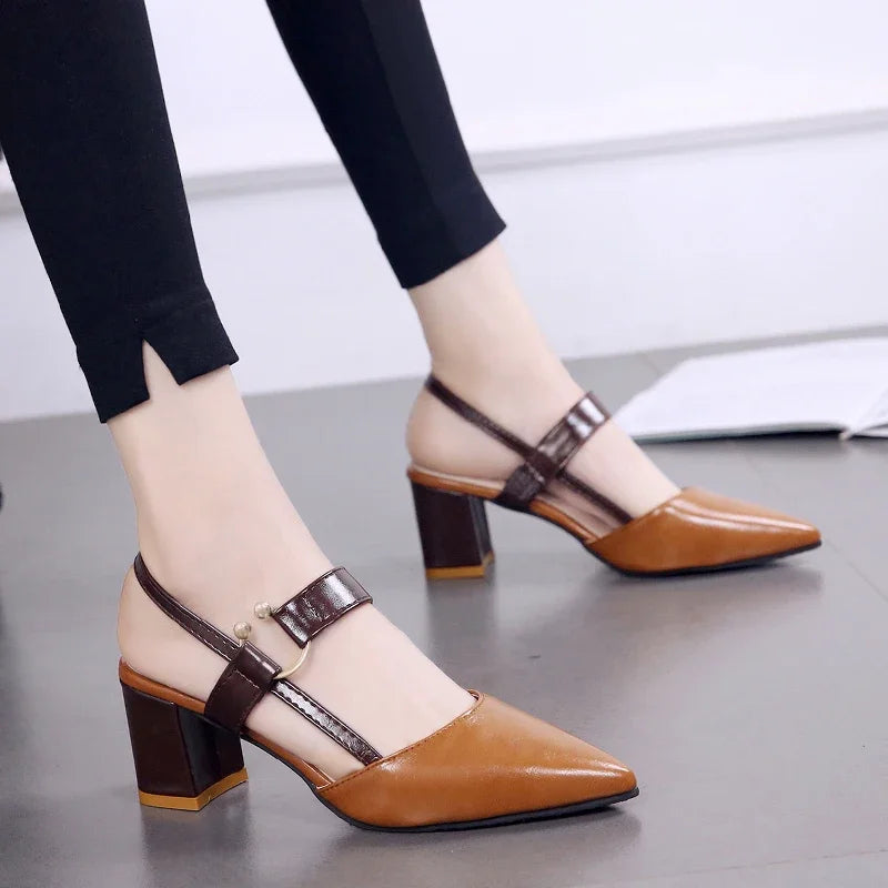 Women's Shoes Trend 2024 Shoe Genuine Leather Medium Heel Block Heels Mirror Luxury Designer Chunky Sandals Ladies Sexy Sandal