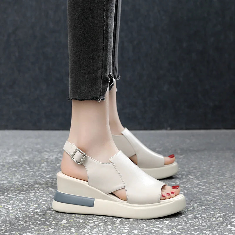 Retro Roman Wedge Sandals – Peep-Toe Beach Shoes with Soft Sole