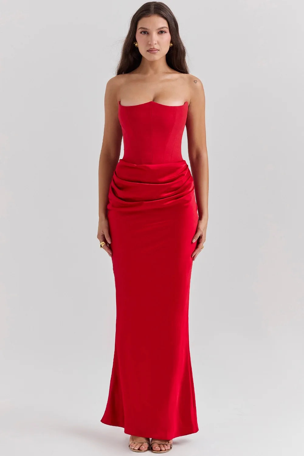 Elegant Mermaid Maxi Dress for Women Formal Occasion Prom Gown Strapless Corset Ruched Long Dress Party Evening Dress Lady Robe