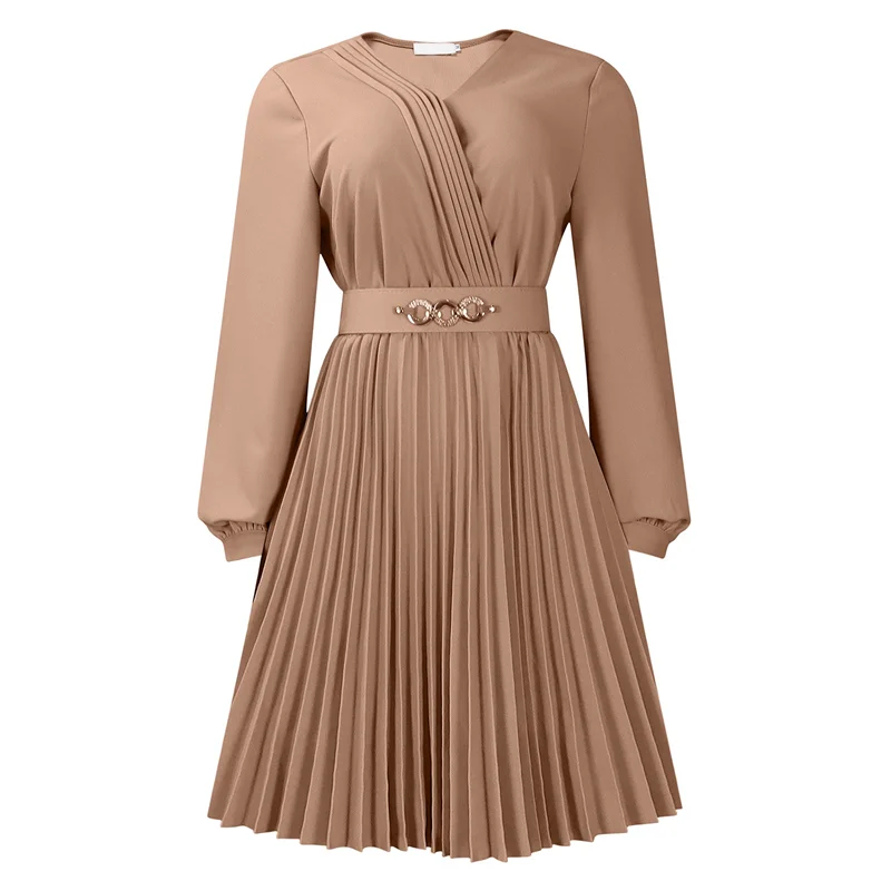 ASDS-Midi Dress For Women Church Dress Fashion High Waist Business Casual Dress Cocktail With Belt