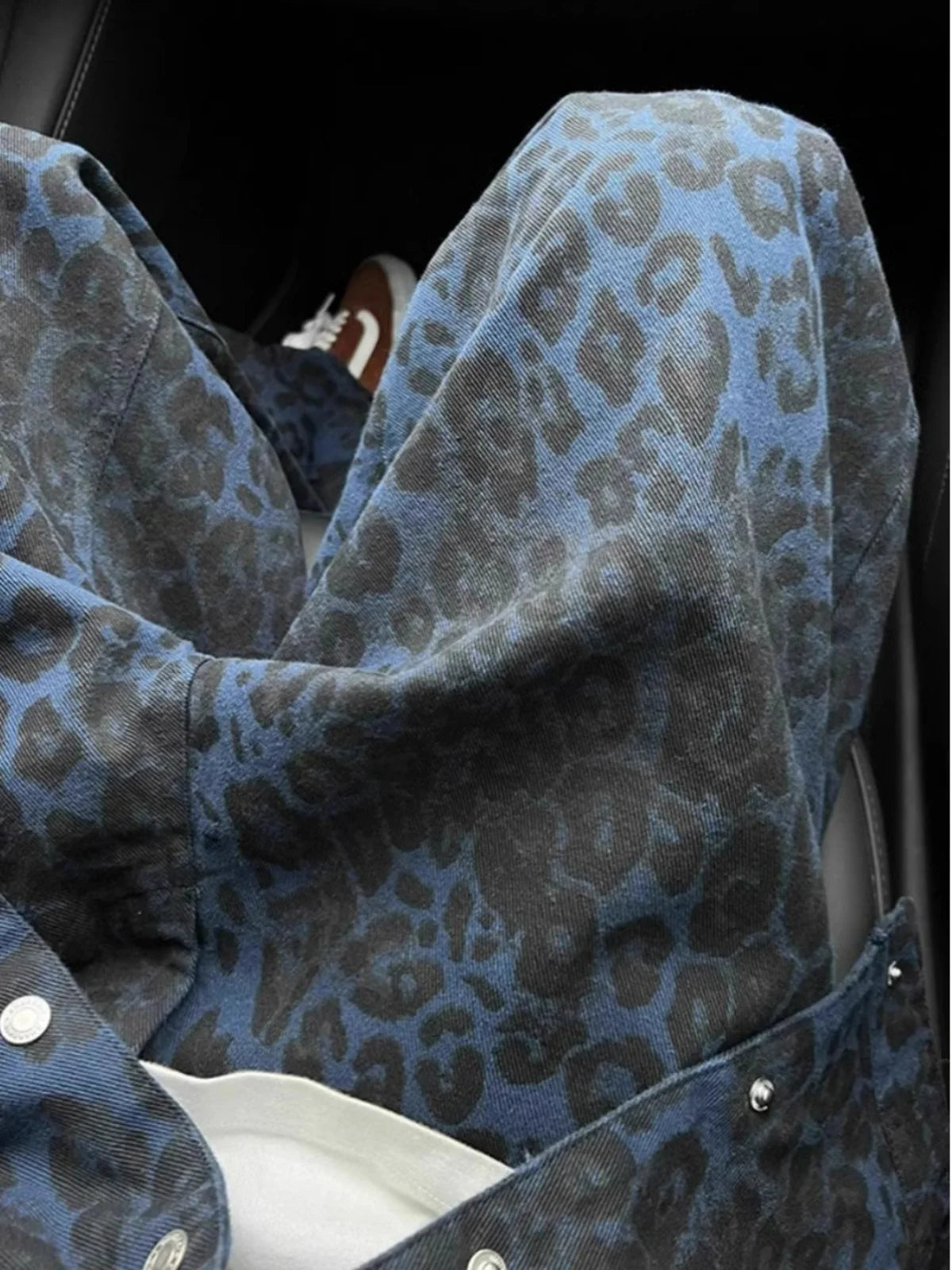 Retro American Leopard Print Men's Jeans High Street Design Sensation Spring Autumn Straight Knife Flared Pants