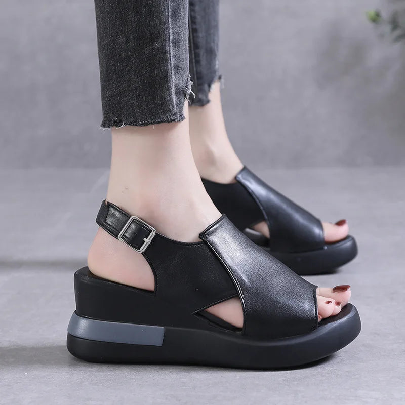 Retro Roman Wedge Sandals – Peep-Toe Beach Shoes with Soft Sole