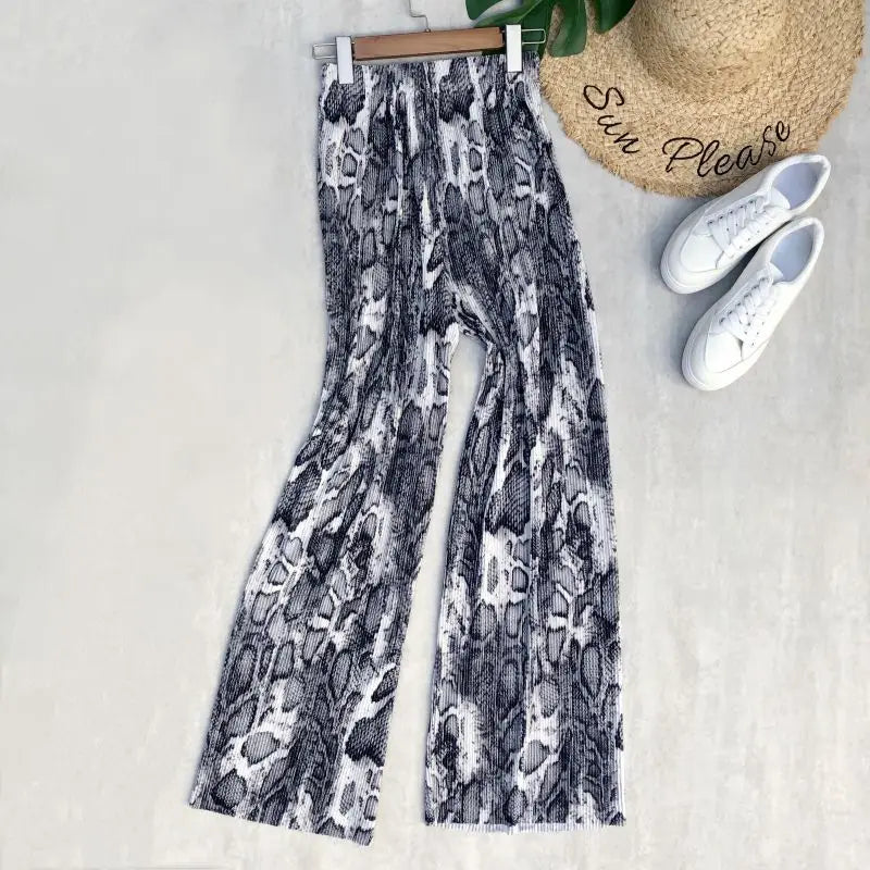 REALEFT 2024 New Spring Summer Painting Printed Long Pants Vintage High Waist Street Casual Loose Wide Leg Trousers Female