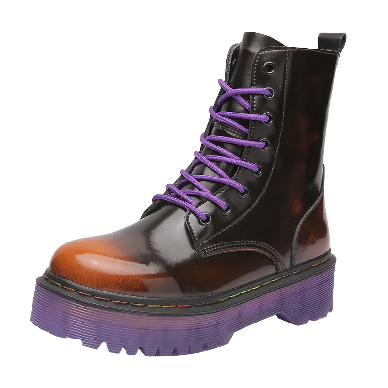 Ankle Boots for Woman 2025 New Women Increased Boots Fashion Genuine Leather PurpleCasual Motorcycle Luxury Shoes