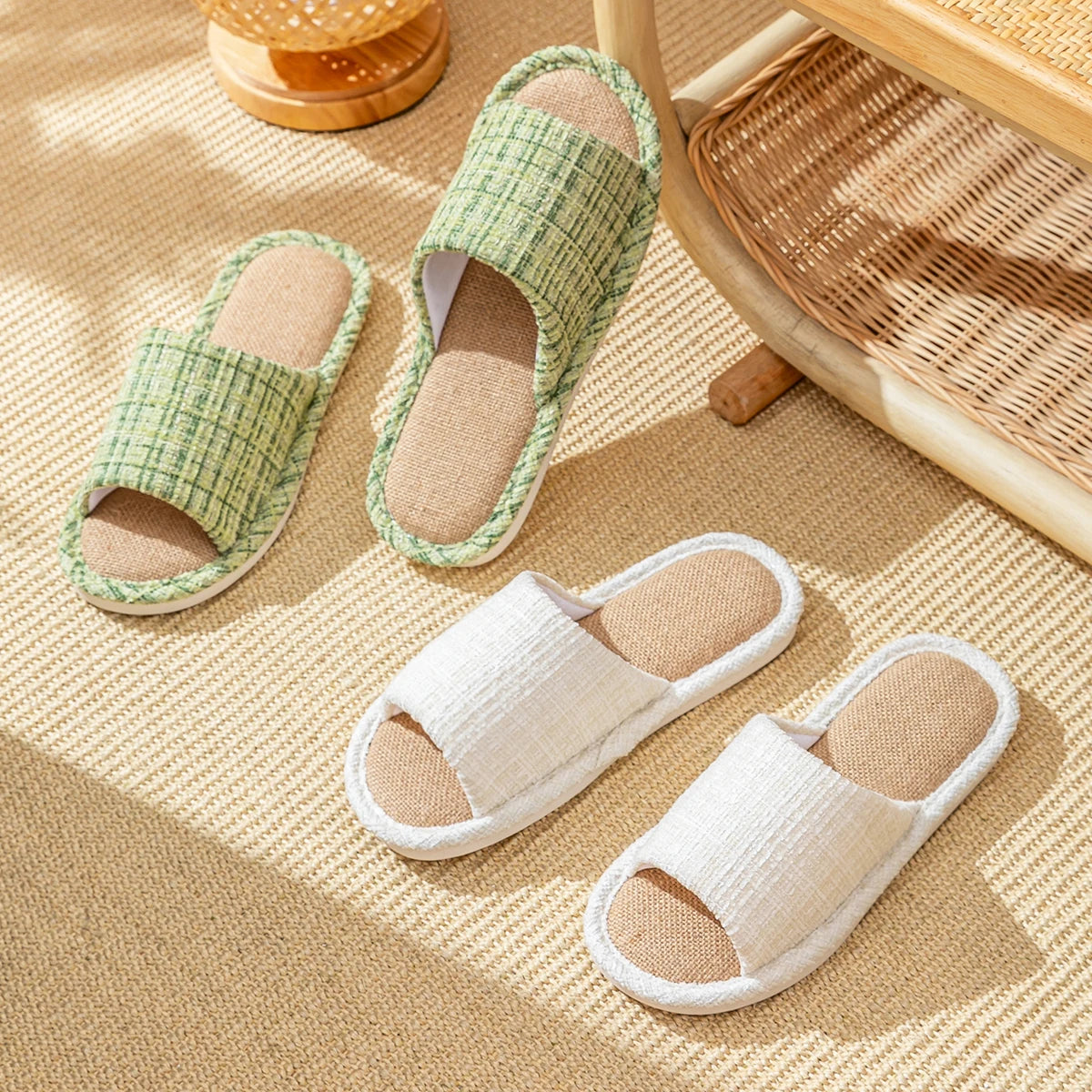 Linen Women Home Slippers Summer Beach Soft Sandals Breathable Comfortable Soft Non-Slip Slides Indoor Outdoor Men Slippers