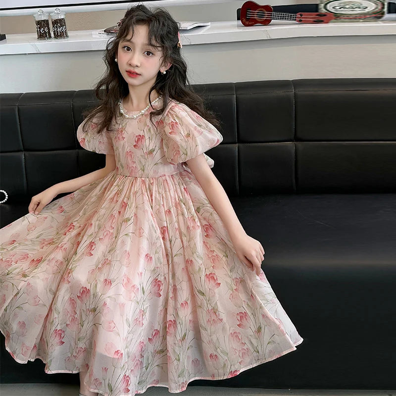 summer Elegant Flower Princess Dresses vestidos elegantes para mujer kids girls dress clothes vestido verano 12 14 enfant fille