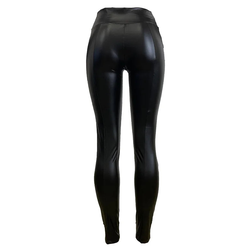 Stigende Black Pu Leather Skinny Pants Women Sexy Slim Fit Elastic Pencil Pants Ladies Solid Color Fake Leather Party Trousers