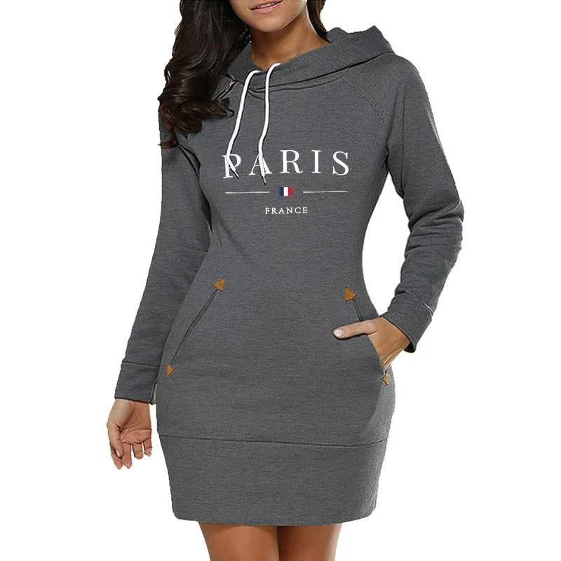 Women’s Midi Dresses Casual Daily Autumn Winter Simplicity Comfort Fashion Slim Fit Pocket Hoodies Collar Zipper Design Quality