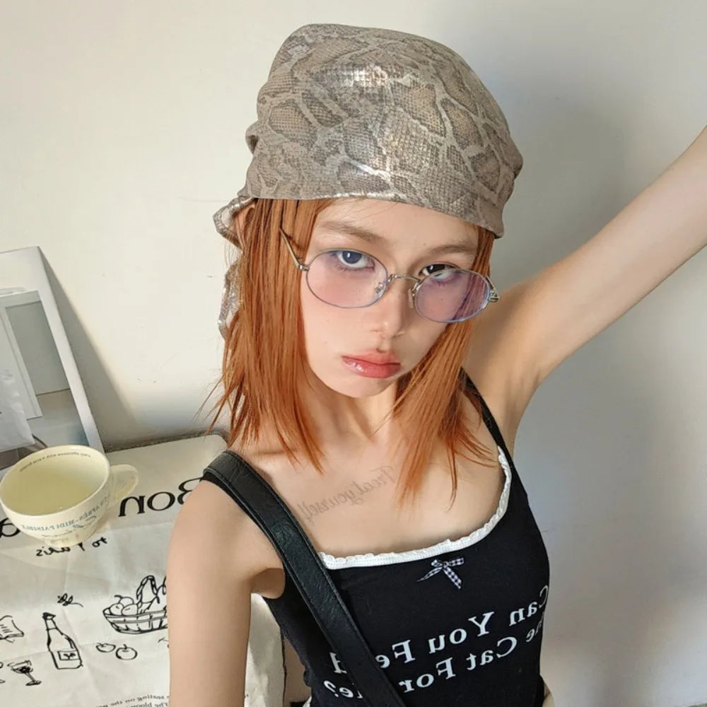 Headwear Y2K Snake Print Hair Scarf Soft Hip Hop Serpentine Hair Band Turban Square Snake Punk Bandana Girls