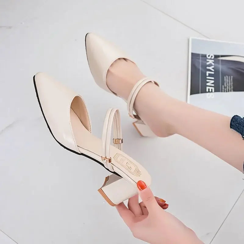 Women's Shoes Trend 2024 Shoe Genuine Leather Medium Heel Block Heels Mirror Luxury Designer Chunky Sandals Ladies Sexy Sandal