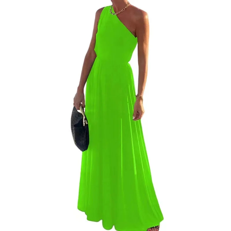 Sexy Off Shoulder Black Maxi Dress Women 2024 Summer Beach Sleeveless One Shoulder Long Dresses For Women Robe Femme