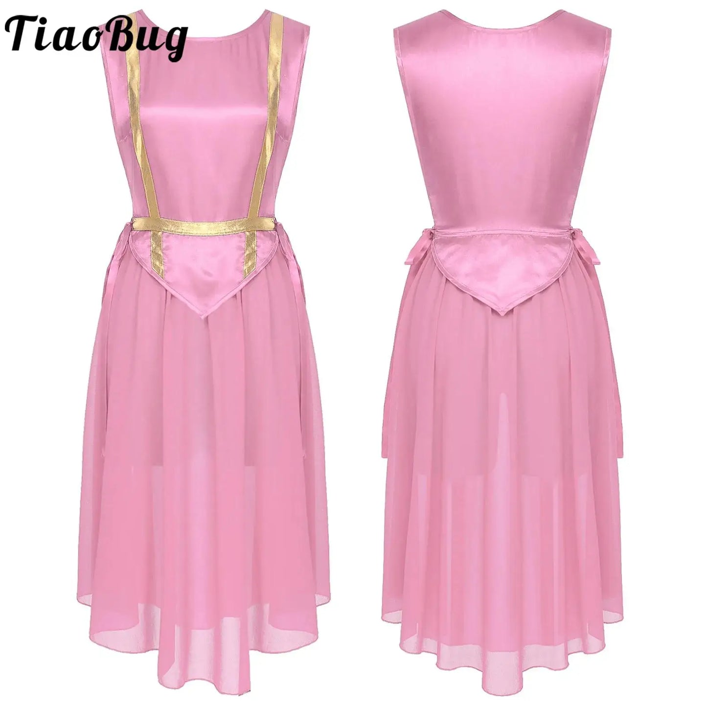 Women Liturgical Worship Dance Tunic Dress Church Praise Costume Sleeveless Lace-up Sides Split Satin Long Dress Choir Robe