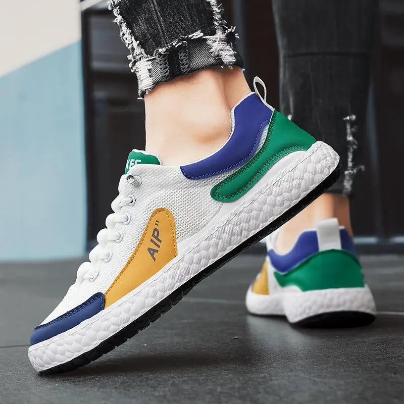 2025 New Canvas Sneakers - Breathable Air Cushion Shoes Chunky Sole Stylish Color-blocked Design for Men Daily Walking