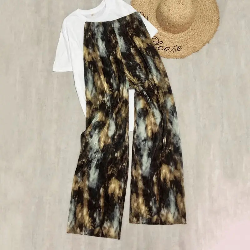 REALEFT 2024 New Spring Summer Painting Printed Long Pants Vintage High Waist Street Casual Loose Wide Leg Trousers Female