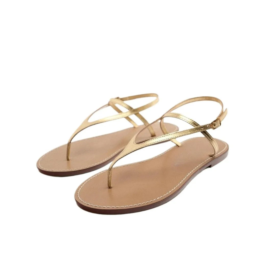Flat Sandals for Women 2025 Summer Featuring A Simple and Fairy Like Style with A Single Strap and Clamped Toe Sandals for Women