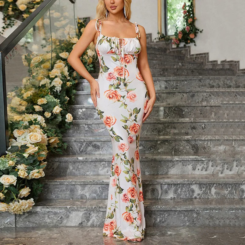 Sexy V-Neck Maxi Dress Elegant Vintage Floral Printed Party Dress Spring Summer Holiday Style Dresses For Womene Vestido