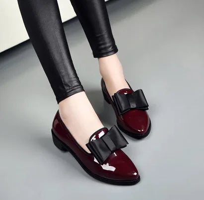 Flats Shoes Pointed Toe Women Bow Women Shoes Patent Leather Casual Single Summer Ballerina Women Shallow Mouth Shoes