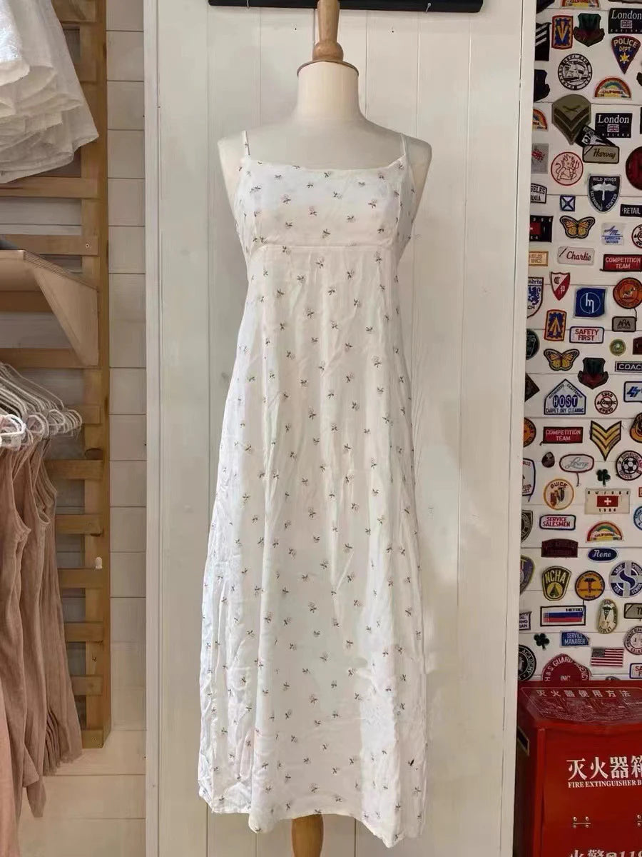 Floral Print Lace-up Maxi Dress Women Summer Blue Sleeveless A-line Long Dresses Female Casual Vintage Sweet Cute Vestidos New