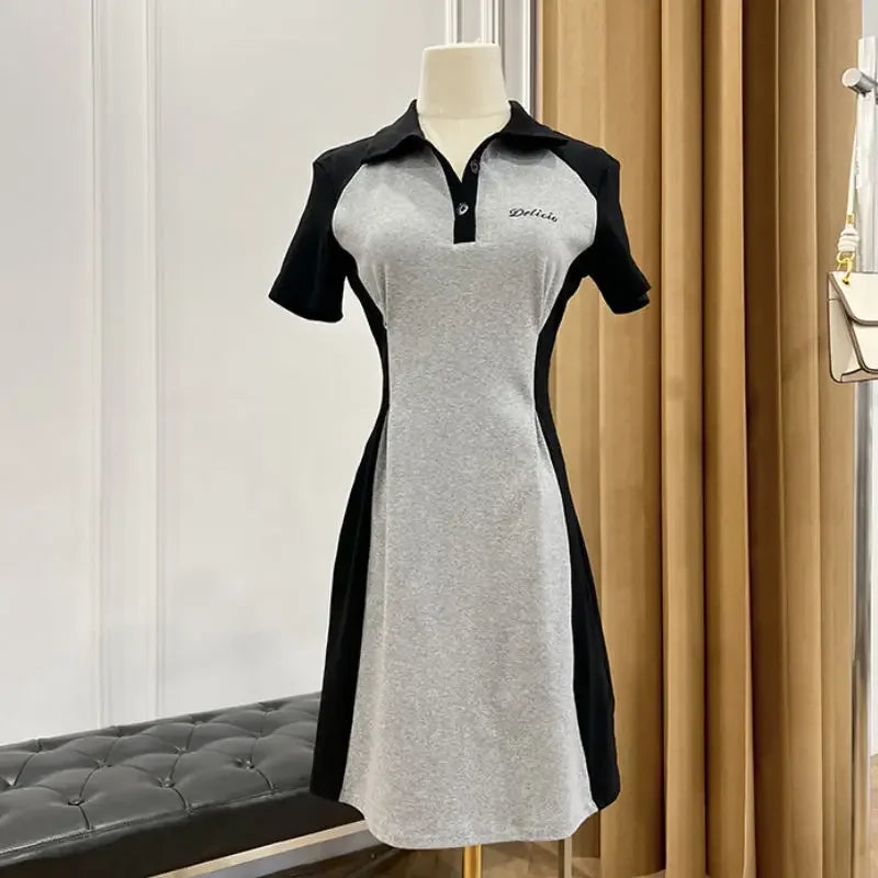 Midi Female Dresses 2024 Splicing Grey Clothing Women's Dress Short Mini Trendy Cheap Casual Offer Elegant Hot Cotton Sale Y2k