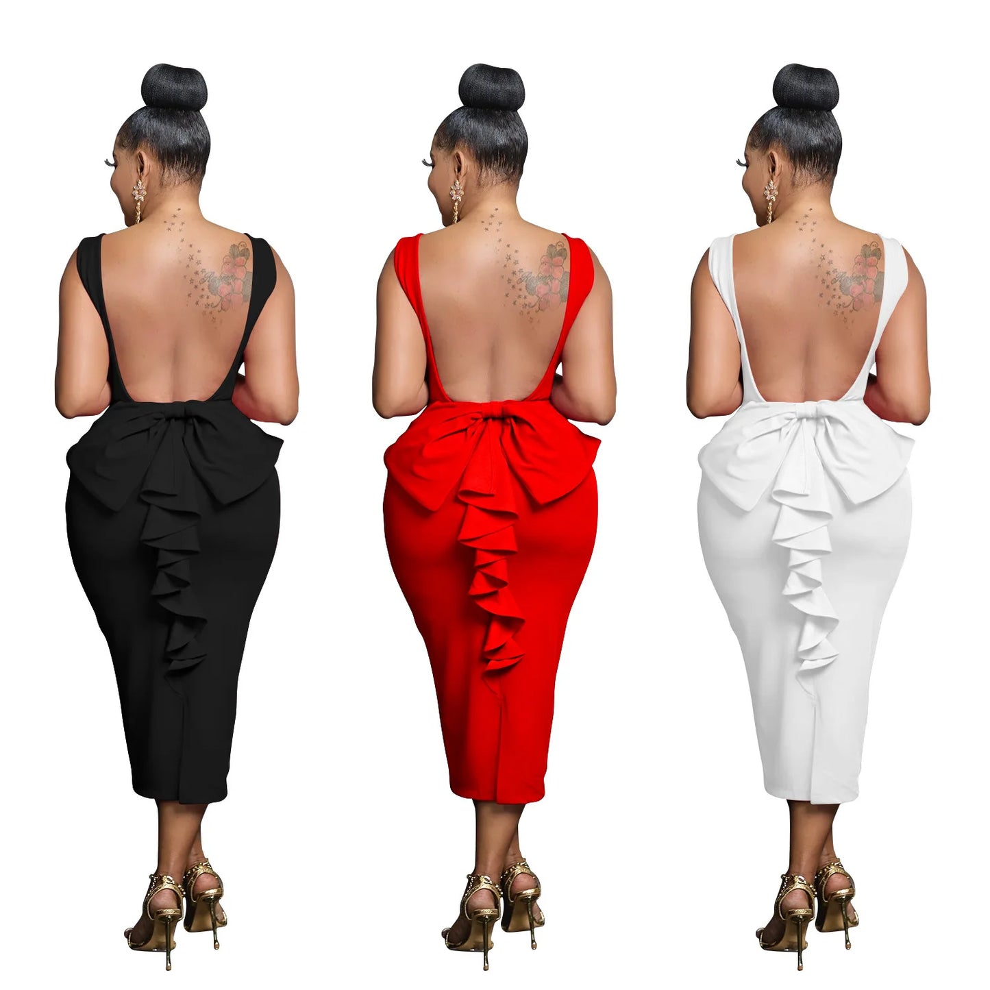 Hot Midi Dresses Summer Deep V Neck Bowtie Backless Long Wedding Party Female Dress Sexy Skinny Night Club Outfits Woman Clothes