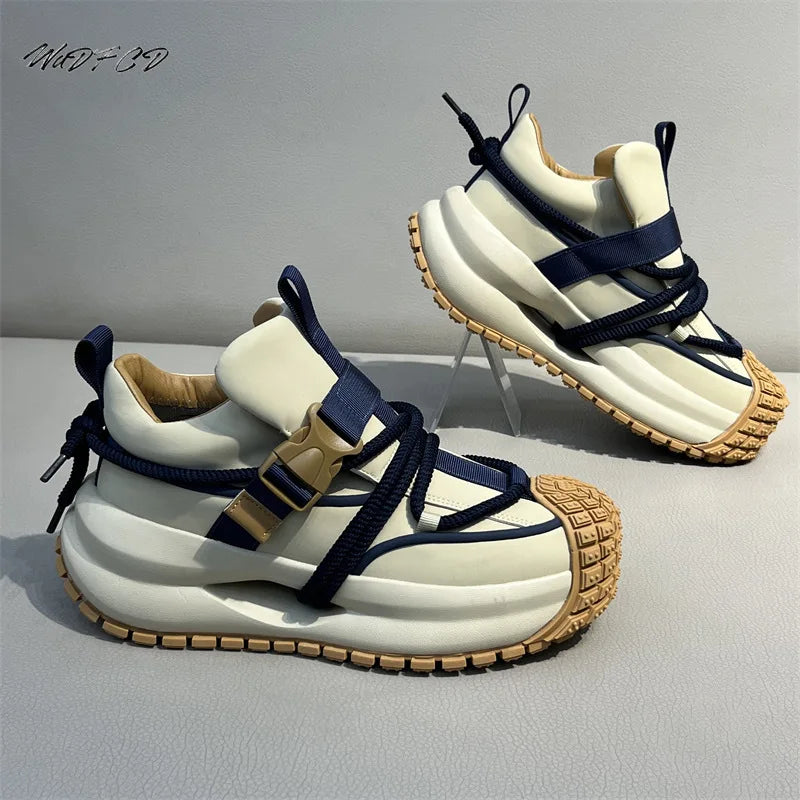 Chunky Sneakers Mens Designer Hollow Sole Running Shoes Fashion Casual Split Leather Upper Height Increased Platform Sport Shoes