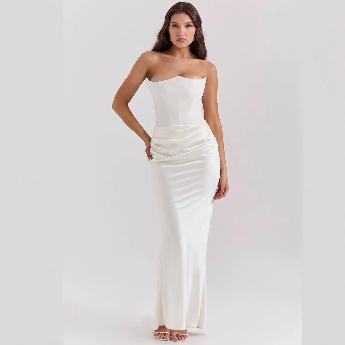 Elegant Mermaid Maxi Dress for Women Formal Occasion Prom Gown Strapless Corset Ruched Long Dress Party Evening Dress Lady Robe