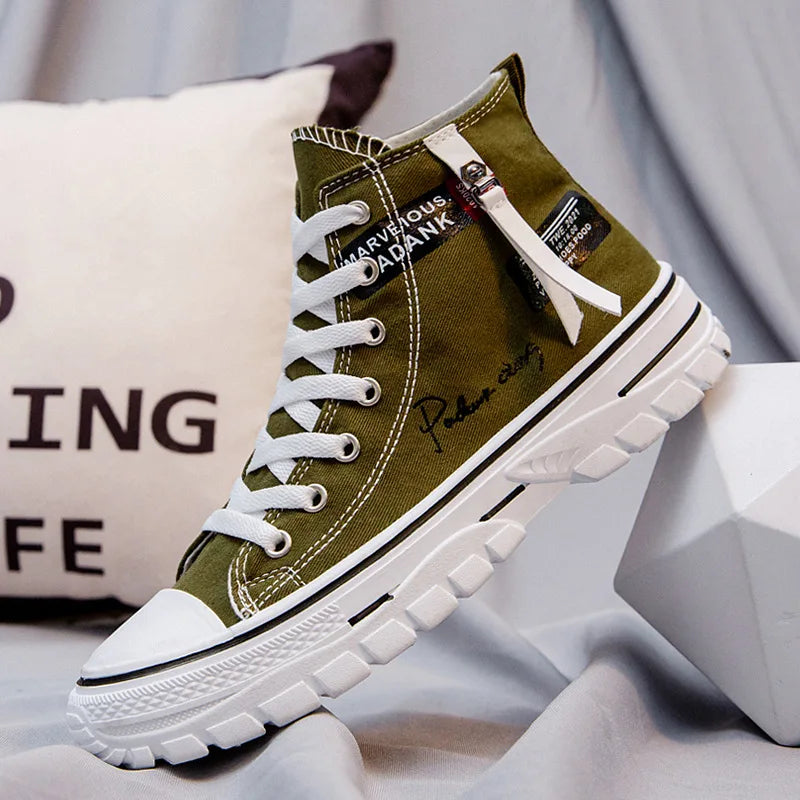 2025 New Men's Sneakers Breathable High Top Canvas Shoes for Men Korean version Fashion Men's Casual Shoes Platform Tennis Shoes