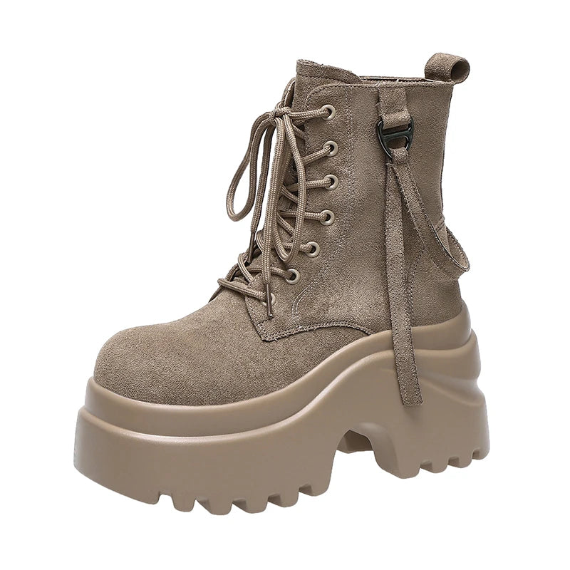 Ankle Boots For Women New 2025 Winter Motorcycle Boots 9CM Wedge Heels High Platform Shoes Woman Autumn Thick Sole Punk Boots