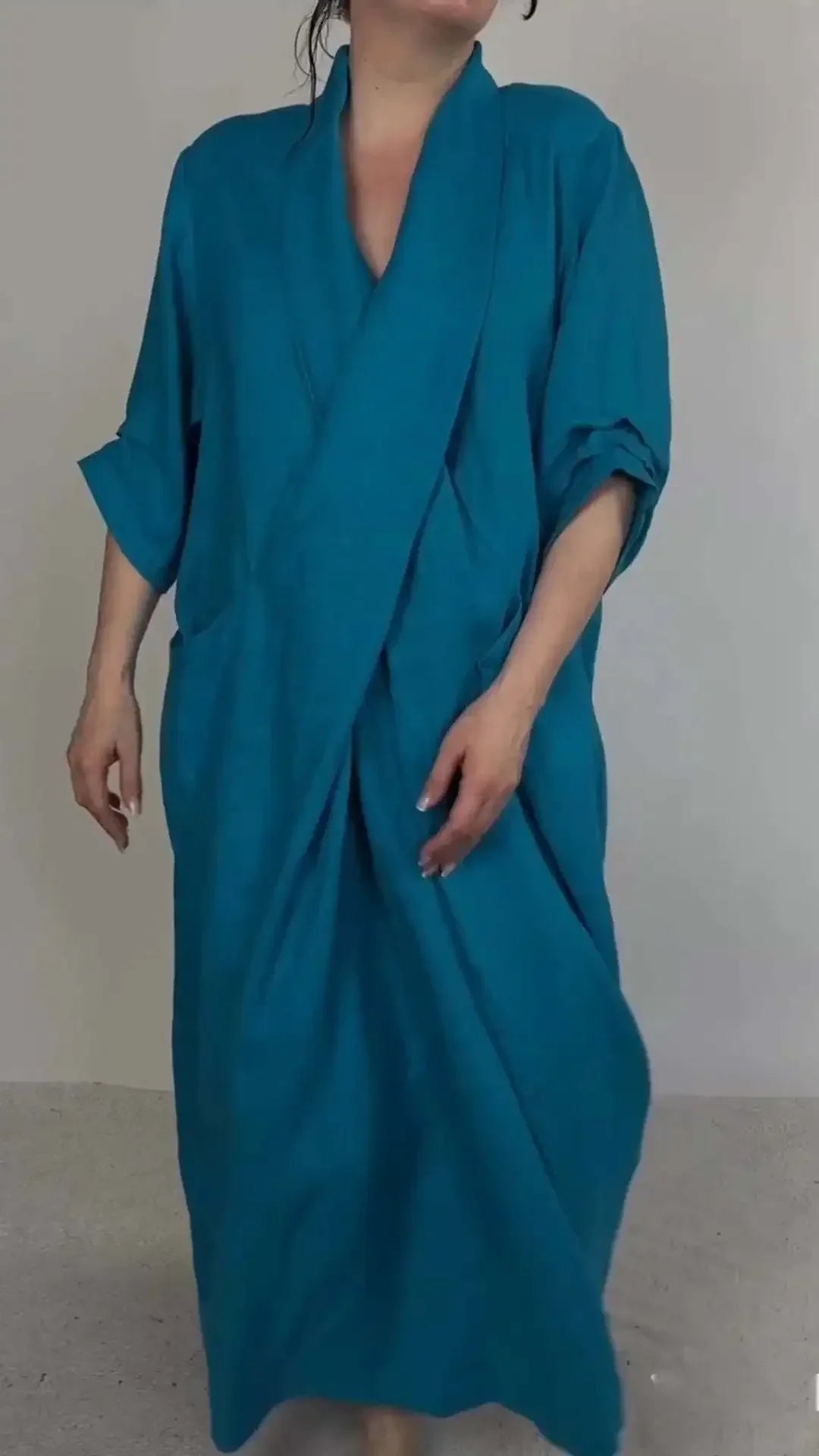 Women Loose Long Maxi Dress V Neck Full Length High Waist Solid Color Ankle Length Dress Summer