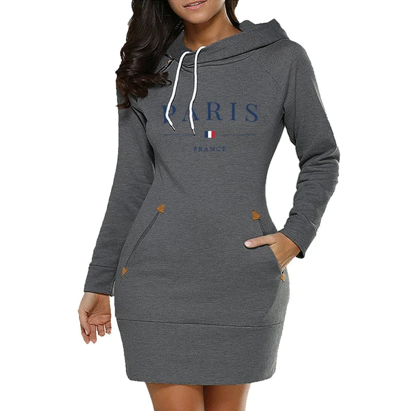 Women’s Midi Dresses Casual Daily Autumn Winter Simplicity Comfort Fashion Slim Fit Pocket Hoodies Collar Zipper Design Quality