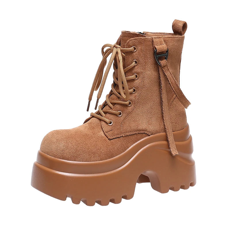 Ankle Boots For Women New 2025 Winter Motorcycle Boots 9CM Wedge Heels High Platform Shoes Woman Autumn Thick Sole Punk Boots